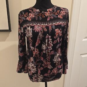 Lucky Brand Floral Blouse - Black and Pink